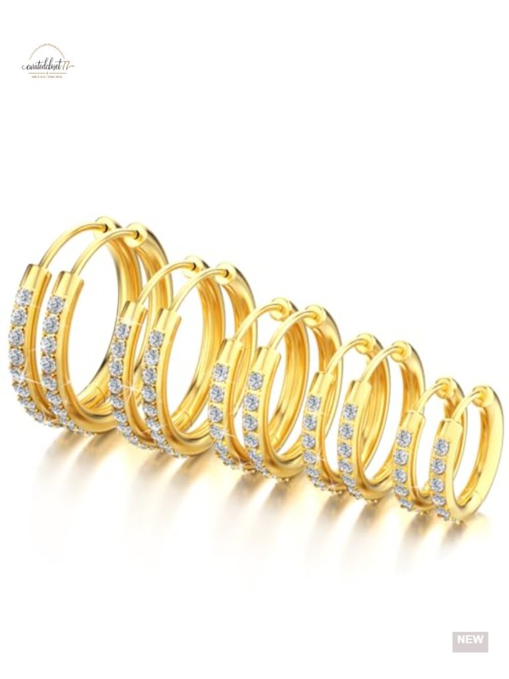 5 Pair Huggie Hoop Earrings CZ 14K Gold Plated 316L Surgical Steel